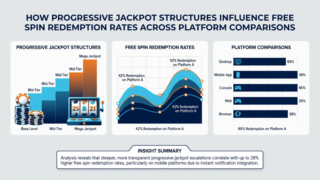 Side-by-side platform comparison chart tracking free spin redemption percentages against jackpot pool sizes